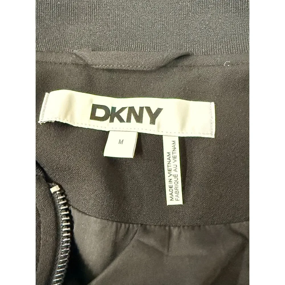 DKNY Women's Black Bomber Jacket Size M Studded Grommet Sleeve Full Zip NWT